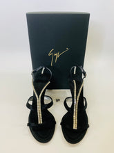 Load image into Gallery viewer, Giuseppe Zanotti Black Crystal Taz 90 Sandal Size 37