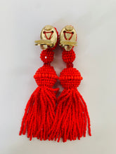 Load image into Gallery viewer, Oscar de la Renta Red Tassel Clip Earrings