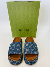 Load image into Gallery viewer, Gucci Denim GG Slide Sandals Size 38 1/2