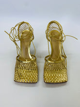 Load image into Gallery viewer, Bottega Veneta Gold Lace Up Sandal Size 39
