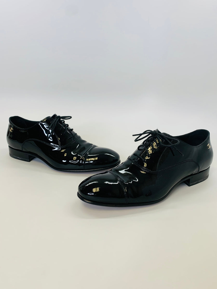 CHANEL レザー ハイヒール ブラック サイズ37 24cm相当 CHANEL シャネル オープントゥパンプス レザー チェーン