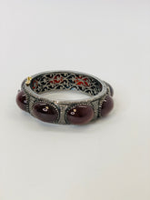 Load image into Gallery viewer, Rainey Elizabeth Wide Pave Diamond and Garnet Bangle Bracelet