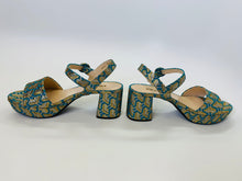 Load image into Gallery viewer, Prada Turquoise and Gold Metallic Sandals Size 38 1/2