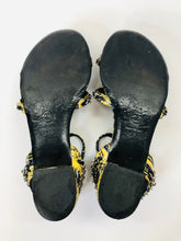 Load image into Gallery viewer, CHANEL Yellow And Black Python With Silver Chain CC Thong Sandals Size 37 1/2