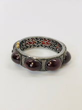 Load image into Gallery viewer, Rainey Elizabeth Wide Pave Diamond and Garnet Bangle Bracelet