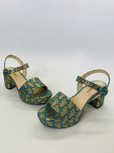 Load image into Gallery viewer, Prada Turquoise and Gold Metallic Sandals Size 38 1/2