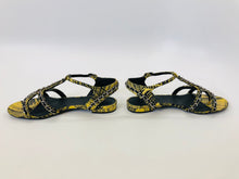 Load image into Gallery viewer, CHANEL Yellow And Black Python With Silver Chain CC Thong Sandals Size 37 1/2