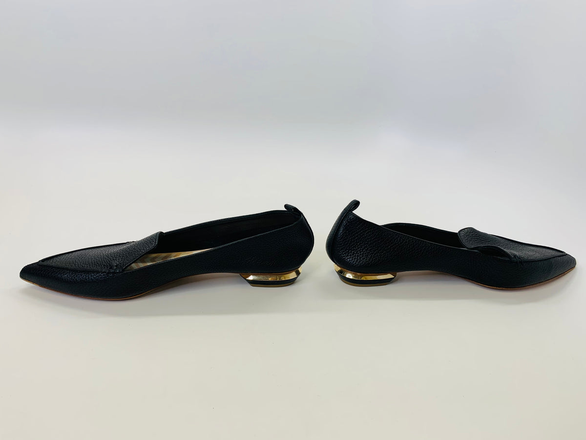 Nicholas Kirkwood Metallic Gold Leather Beya Loafers Size 40