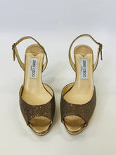 Load image into Gallery viewer, Jimmy Choo Glitter Peep Toe Platform Slingbacks Size 36 1/2