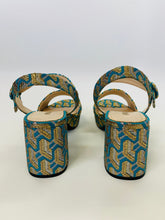 Load image into Gallery viewer, Prada Turquoise and Gold Metallic Sandals Size 38 1/2