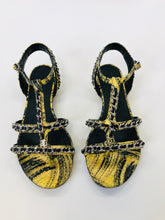 Load image into Gallery viewer, CHANEL Yellow And Black Python With Silver Chain CC Thong Sandals Size 37 1/2