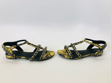 Load image into Gallery viewer, CHANEL Yellow And Black Python With Silver Chain CC Thong Sandals Size 37 1/2