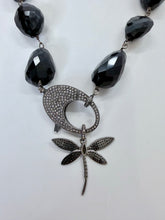 Load image into Gallery viewer, Rainey Elizabeth Black Onyx and Pave Diamond Dragonfly Pendant Necklace