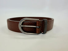 Load image into Gallery viewer, Brunello Cucinelli Brown Glossy Hammered Leather Belt With Silver Precious Size M