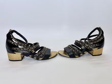 Load image into Gallery viewer, CHANEL Black Leather and Gold Chain CC Sandals Size 37 1/2