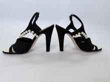 Load image into Gallery viewer, CHANEL Black Grosgrain and Man Made Pearl Sandal Size 40