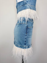 Load image into Gallery viewer, Iro Louise Blue Vintage Denim and Feather Skirt Size 36