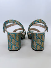 Load image into Gallery viewer, Prada Turquoise and Gold Metallic Sandals Size 38 1/2