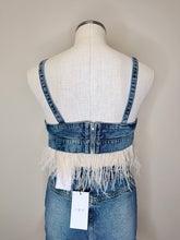 Load image into Gallery viewer, Iro Laura Blue Vintage Denim and Feather Top Size 38