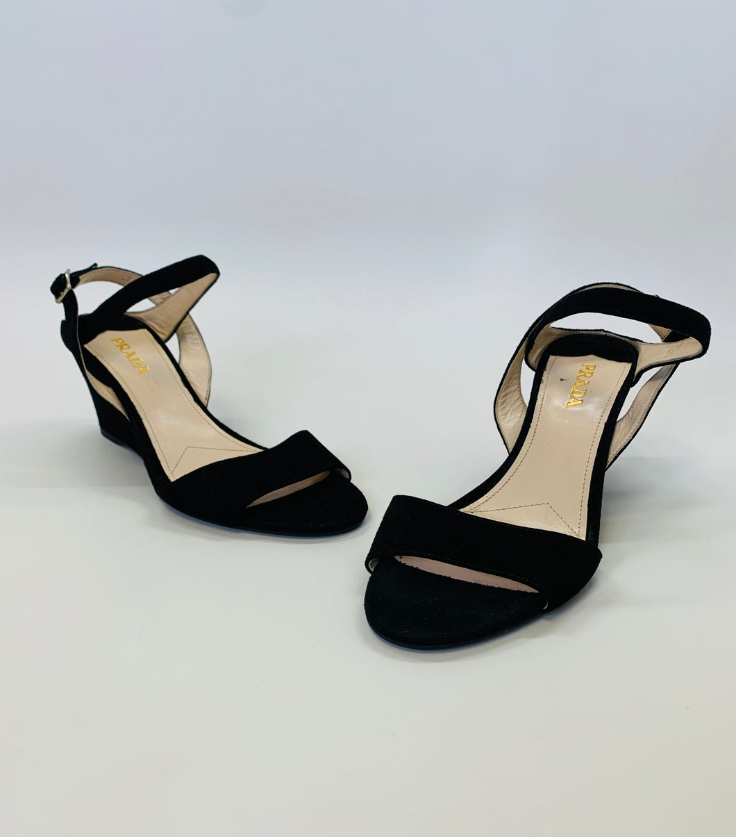 Prada Black Slingback Wedge Size 40