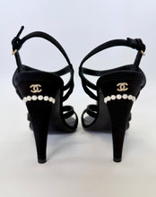 Load image into Gallery viewer, CHANEL Black Crystal and Man Made Pearl Sandals Size 39 1/2