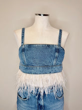 Load image into Gallery viewer, Iro Laura Blue Vintage Denim and Feather Top Size 38