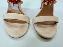 Load image into Gallery viewer, Aquazzura Queen of the Nile Beige Suede Embellished Sandals Size 38 1/2