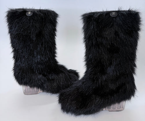 CHANEL Black Wedge Boot Size 38
