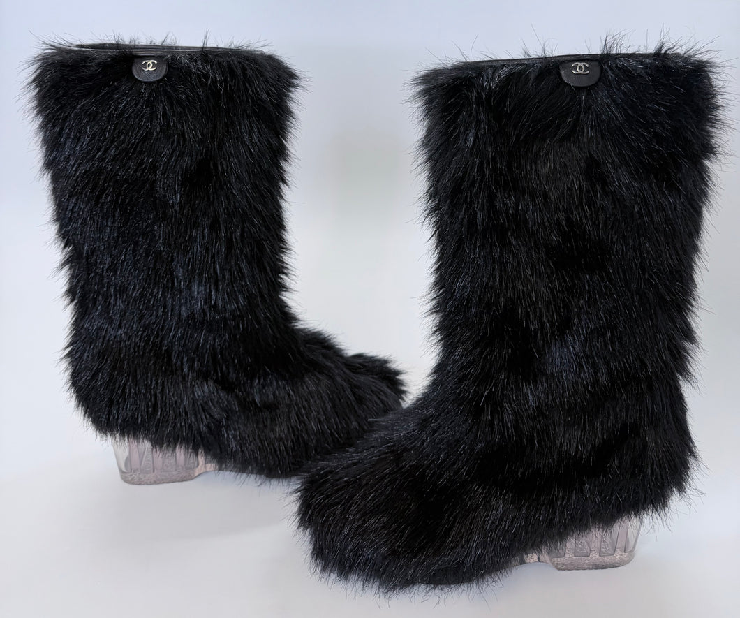 CHANEL Black Wedge Boot Size 38