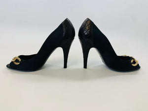 CHANEL Black CC and Chain Pumps Size 39 1/2