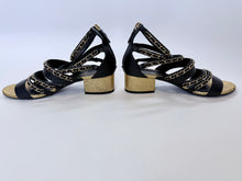 Load image into Gallery viewer, CHANEL Black Leather and Gold Chain CC Sandals Size 37 1/2