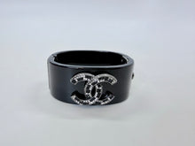 Load image into Gallery viewer, CHANEL Black Resin Crystal CC Cuff Ruthenium Metal Hardware