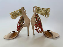 Load image into Gallery viewer, Aquazzura Queen of the Nile Beige Suede Embellished Sandals Size 38 1/2