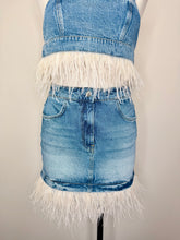 Load image into Gallery viewer, Iro Louise Blue Vintage Denim and Feather Skirt Size 36