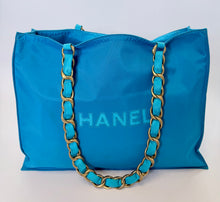 Load image into Gallery viewer, CHANEL Vintage Turquoise CC Chain Large Tote Bag