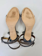 Load image into Gallery viewer, Manolo Blahnik Gold Metallic Glitter Newfi Sandal Size 38 1/2