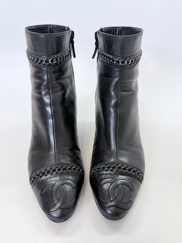 CHANEL Black CC Cap Toe Boot Size 38