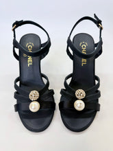 Load image into Gallery viewer, CHANEL Black Crystal and Man Made Pearl Sandals Size 39 1/2