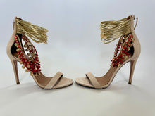 Load image into Gallery viewer, Aquazzura Queen of the Nile Beige Suede Embellished Sandals Size 38 1/2