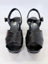 Load image into Gallery viewer, Prada Black Vernice Saffiano Leather Platform Sandals Size 38