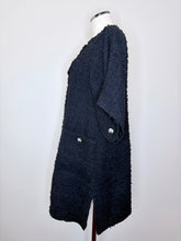 Load image into Gallery viewer, CHANEL Black Fantasy Tweed Dress With Purple And Green Lion CC Buttons Size 40