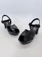Load image into Gallery viewer, Prada Black Vernice Saffiano Leather Platform Sandals Size 38