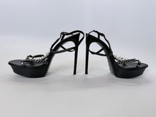 Load image into Gallery viewer, Saint Laurent Black Alice Silver Chain and Man Made Pearl T Strap Sandals Size 38 1/2