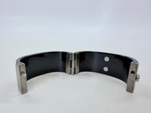 Load image into Gallery viewer, CHANEL Black Resin Crystal CC Cuff Ruthenium Metal Hardware
