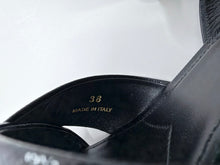 Load image into Gallery viewer, Prada Black Vernice Saffiano Leather Platform Sandals Size 38