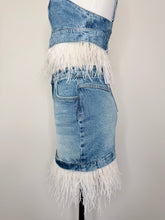 Load image into Gallery viewer, Iro Louise Blue Vintage Denim and Feather Skirt Size 36
