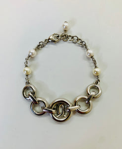 CHANEL CC Crystal and Man Made Pearl Bracelet