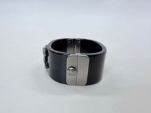 Load image into Gallery viewer, CHANEL Black Resin Crystal CC Cuff Ruthenium Metal Hardware