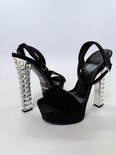 Load image into Gallery viewer, Gucci Black Crystal Platform Sandals Size 37 1/2