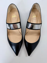 Load image into Gallery viewer, Christian Louboutin Black Leather Xibabe Disco Ball Flats Size 38 1/2
